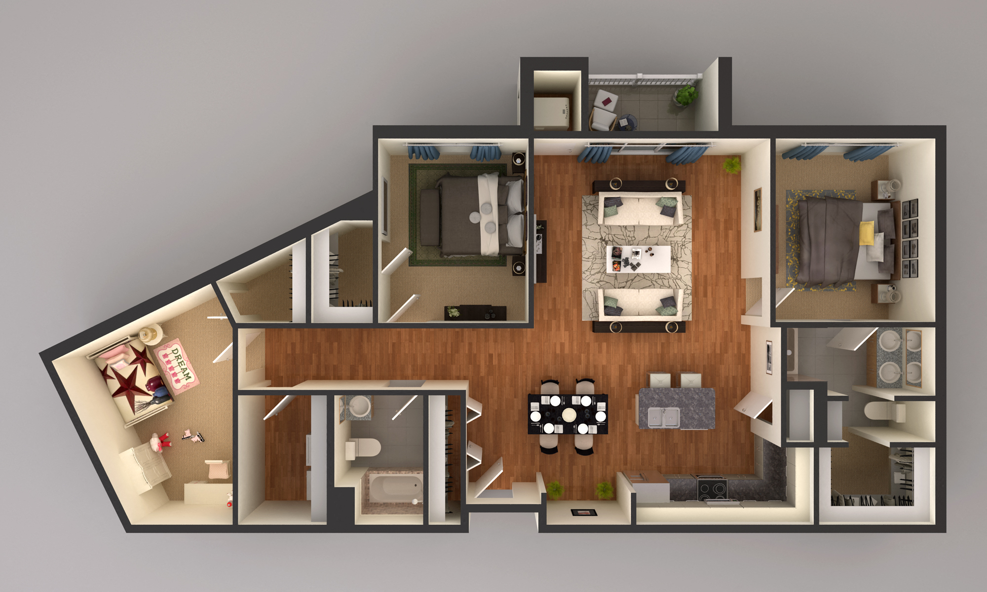 Floor plan for 2 beds, 2 baths, 1747 sqft